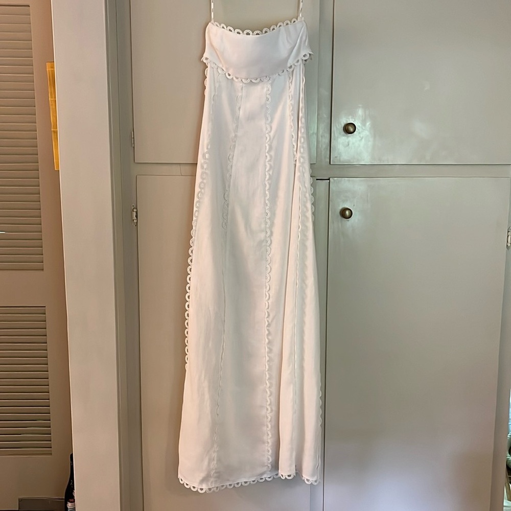 Zaco, white linen strapless maxi xs